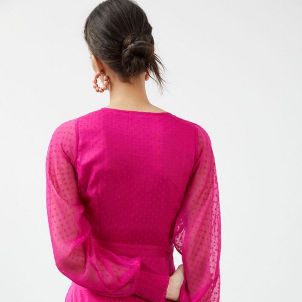 Anthropologie Not So Serious hot pink wrap mini - Picture 3 of 10